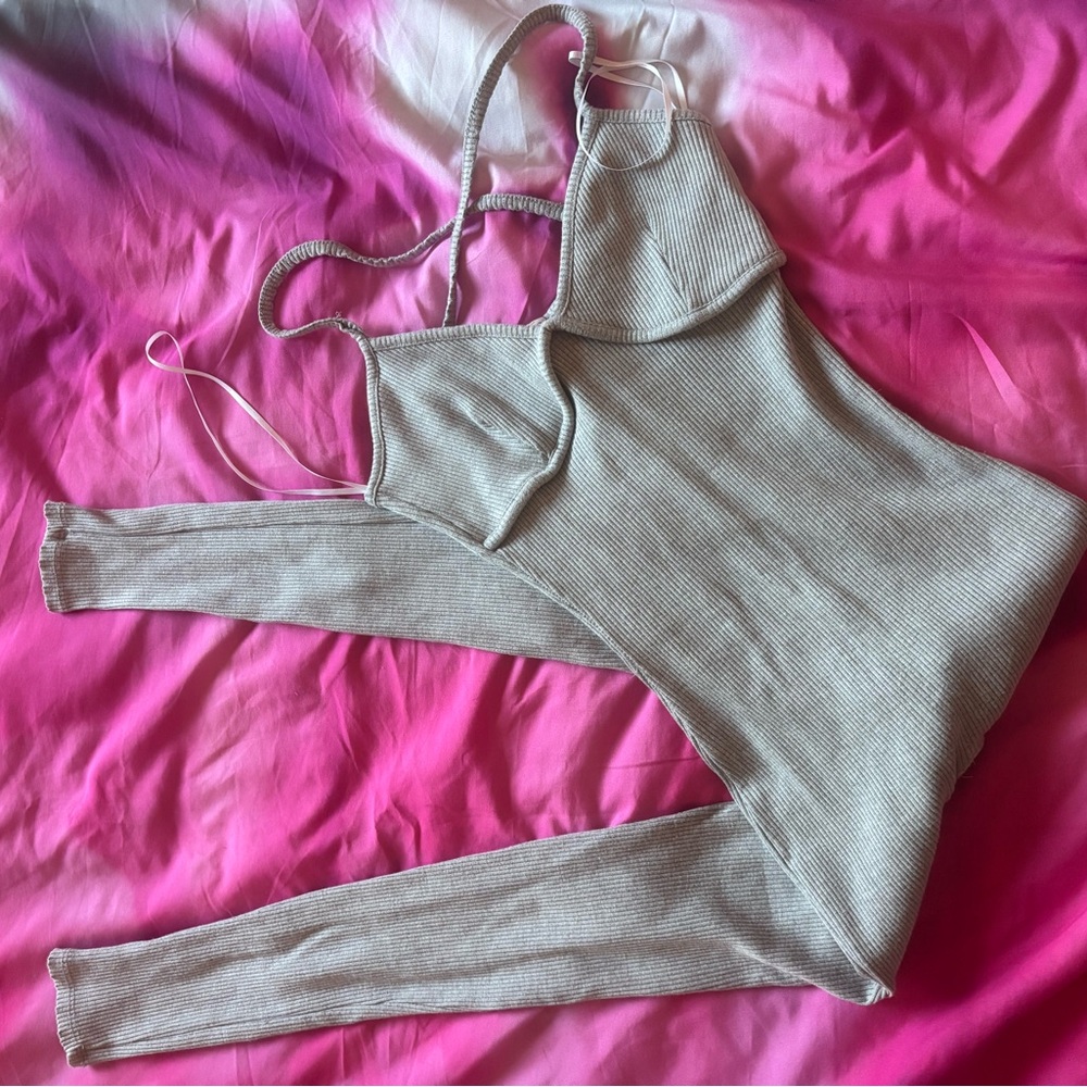 Gray Ribbed Jumpsuit